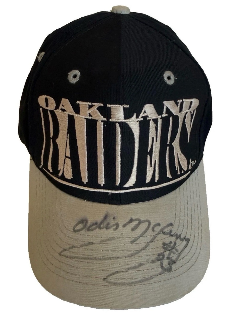 Vintage 80s 90s Logo 7 Oakland Raiders Snapback Hat - Signed Odis McKinney